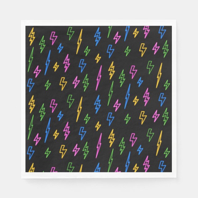 Colourful 80's Retro Neon Lightning Pattern  Napkin (Front)