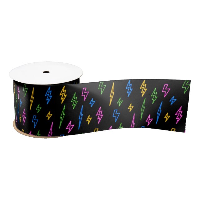Colourful 80's Retro Neon Lightning Pattern  Satin Ribbon (Spool)