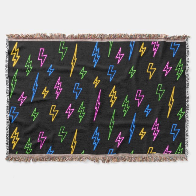 Colourful 80's Retro Neon Lightning Pattern  Throw Blanket (Front)