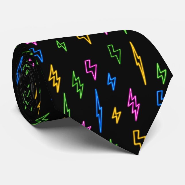 Colourful 80's Retro Neon Lightning Pattern  Tie (Rolled)
