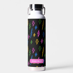 Colourful 80's Retro Neon Lightning Pattern  Water Bottle