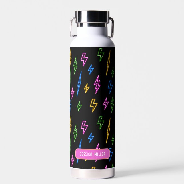 Colourful 80's Retro Neon Lightning Pattern  Water Bottle (Front)