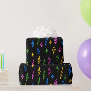 Colourful 80's Retro Neon Lightning Pattern  Wrapping Paper