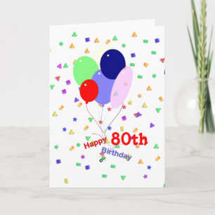 Colourful 80th Birthday Balloons Card