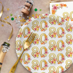 Colourful 80th Birthday Floral Gold Number 80 Part Paper Plate<br><div class="desc">80th birthday party plates with colourful pattern of gold number 80 decorated with pretty flowers. Feminine and elegant design with watercolor floral arrangements in shades of pink yellow orange and purple. Perfect for 80th birthday celebration,  spring or summer birthday lunch,  garden tea party etc.</div>
