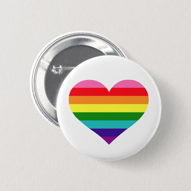Colourful 8 Stripe Rainbow Heart Pride 6 Cm Round Badge (Front & Back)