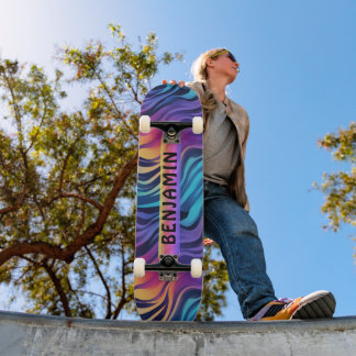 Colourful 90s Wave Pattern Skateboard