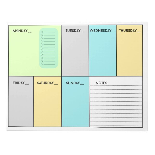 Colourful A4 weekly planner Notepad (Front)