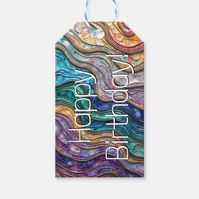 Colourful Abalone Rippled Waves Custom Gift Tag (Front)