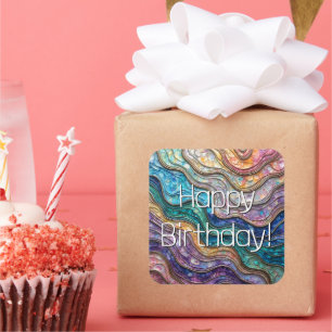 Colourful Abalone Rippled Waves Square Sticker