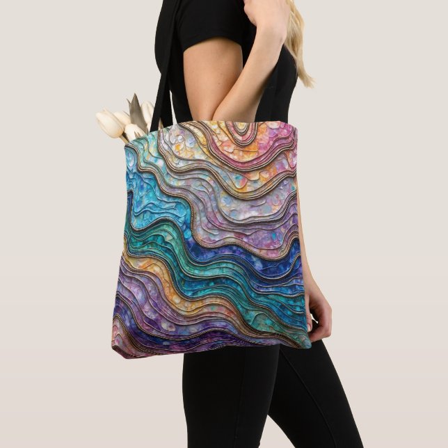 Colourful Abalone Rippled Waves  Tote Bag (Close Up)