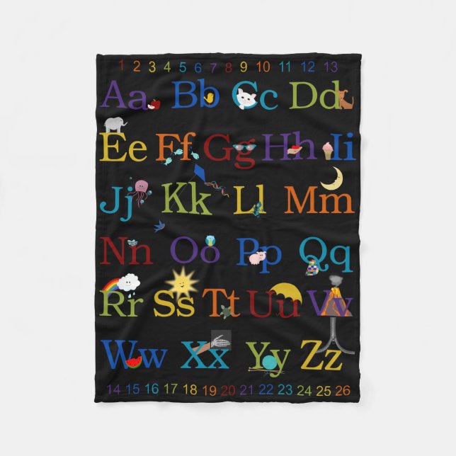 Colourful ABC 123 Design Fleece Blanket (Front)