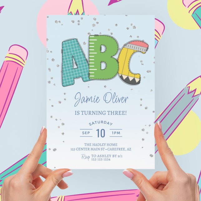 Colourful ABC Alphabet 3rd Birthday Party Invitation (Creator Uploaded)