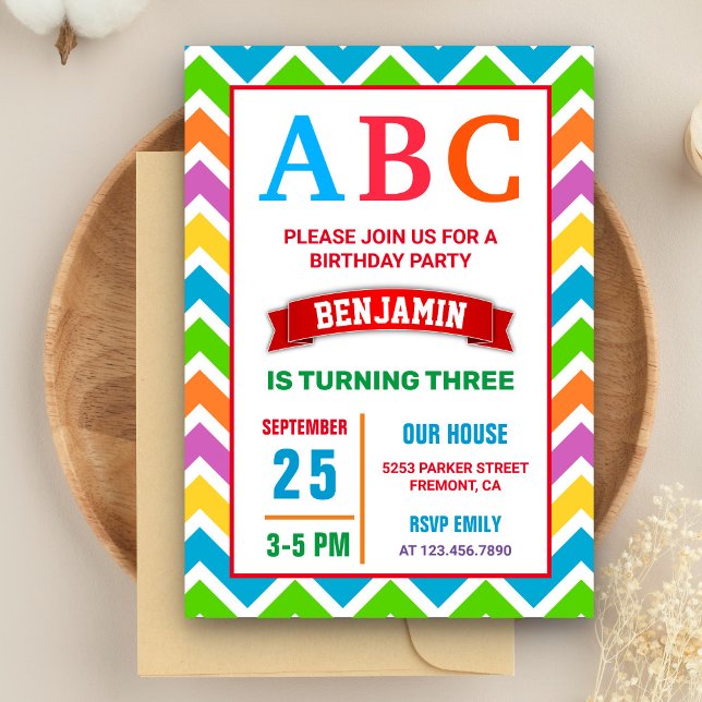 Colourful ABC Kids Alphabet Birthday Party Invitation (Creator Uploaded)