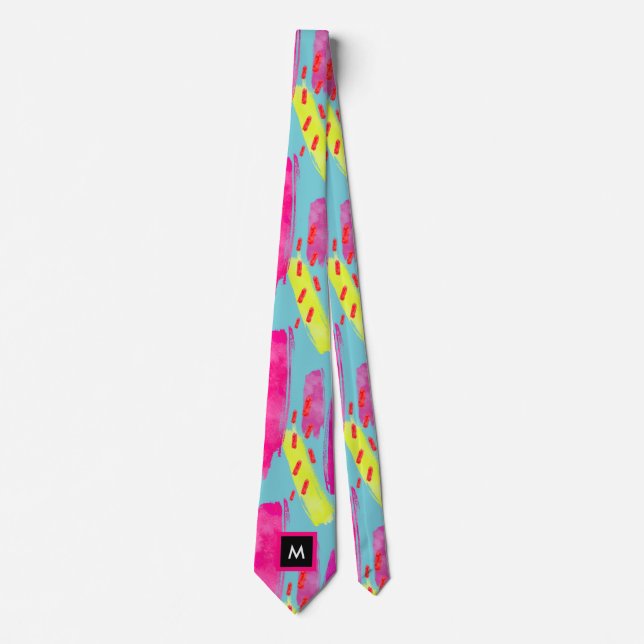 Colourful Abstract 1980s Pattern with Monogram Tie (Front)