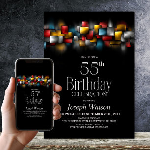 Colourful Abstract 55th Birthday Party Invitation