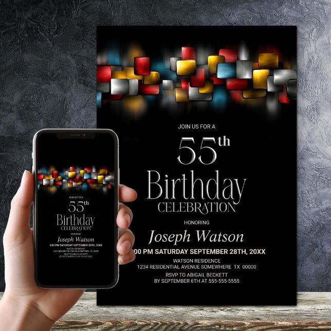Colourful Abstract 55th Birthday Party Invitation (Creator Uploaded)