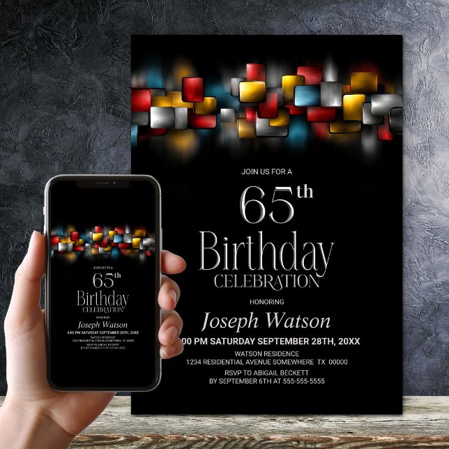 Colourful Abstract 65th Birthday Party Invitation (Creator Uploaded)