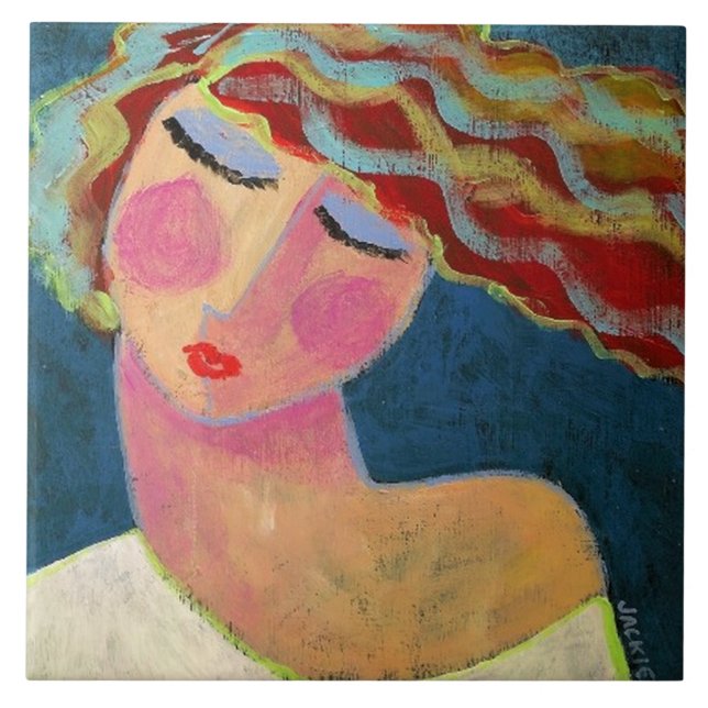 Colourful Abstract Acrylic Portrait of a Woman Tile (Front)