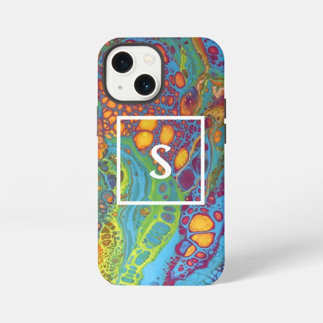 Colourful Abstract Acrylic Pour Monogram iPhone Case (Back)