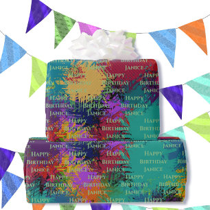 Colourful Abstract Add Birthday or Retirement Text Wrapping Paper