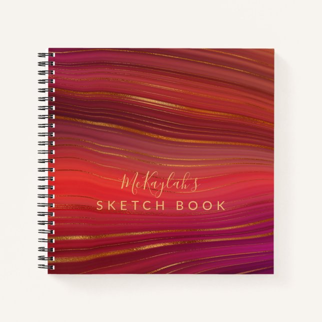 Colourful Abstract Agate Sketch Book with Name (Front)