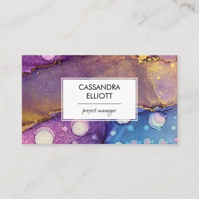 Colourful Abstract Alcohol Ink Liquid Art Business Card (Front)