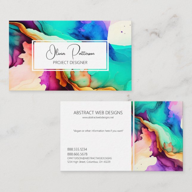 Colourful Abstract Alcohol Ink Liquid Style Business Card (Front/Back)