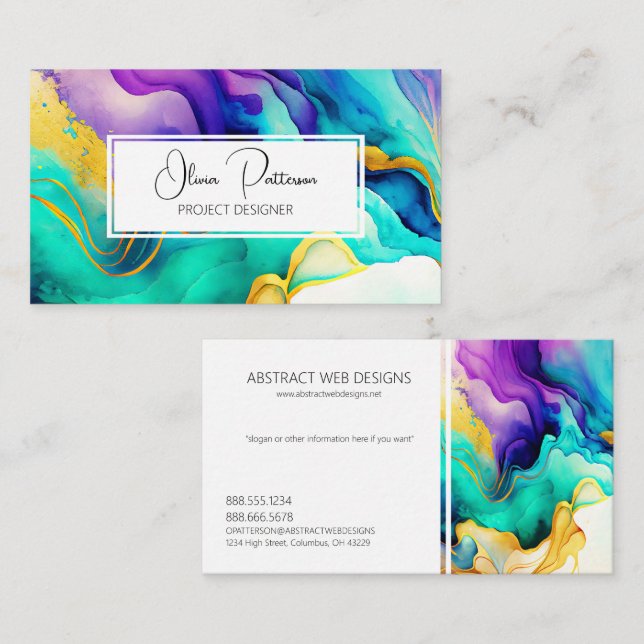 Colourful Abstract Alcohol Ink Liquid Style Business Card (Front/Back)