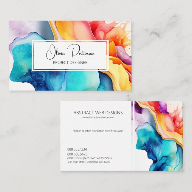 Colourful Abstract Alcohol Ink Liquid Style Business Card (Front/Back)