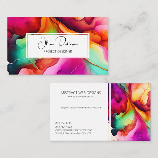 Colourful Abstract Alcohol Ink Liquid Style Business Card (Front/Back)