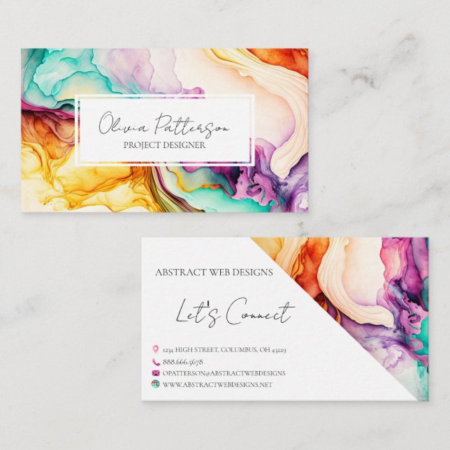 Colourful Abstract Alcohol Ink Style Business Card (Front/Back)