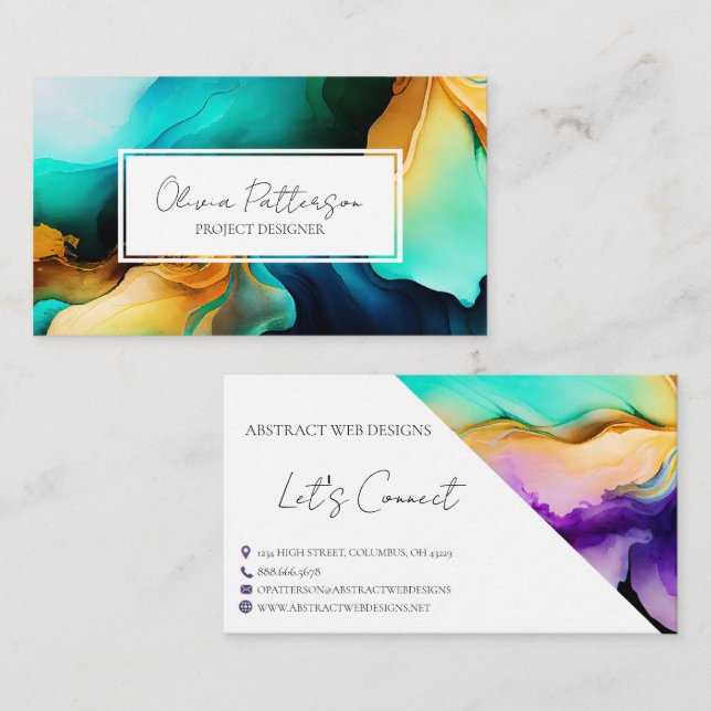 Colourful Abstract Alcohol Ink Style Business Card (Front/Back)