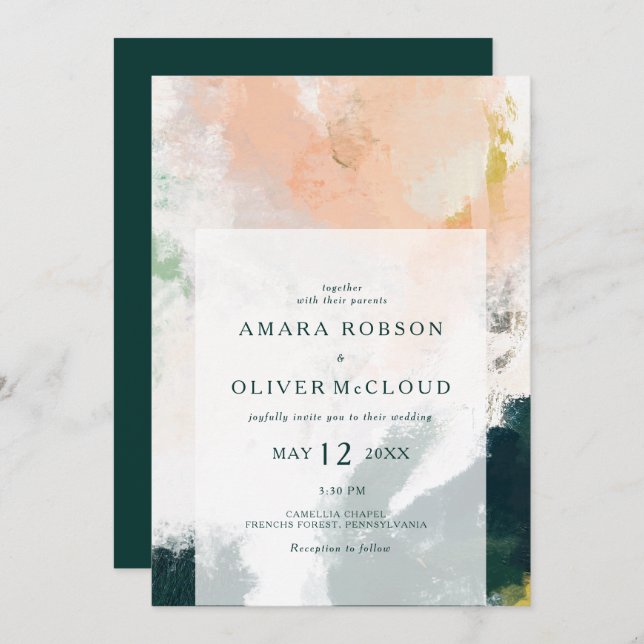 Colourful Abstract All In One Wedding Invitation (Front/Back)