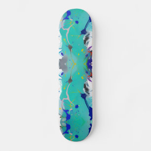 Colourful abstract aqua fuchsia indigo kitty voice skateboard