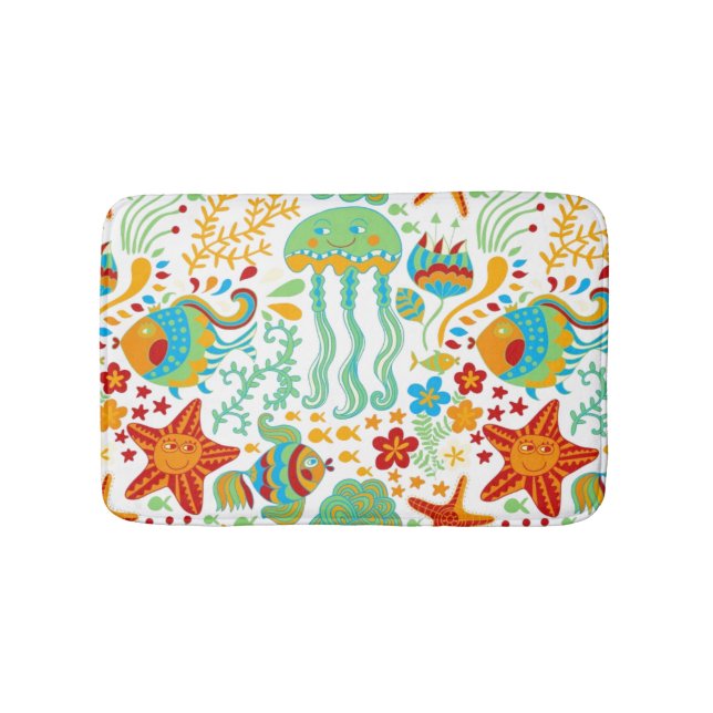 Colourful Abstract Aquatic Life Cartoon Style Bath Mat (Front)