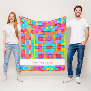 Colourful Abstract Art FAMILY NAME Modern Fun Fleece Blanket