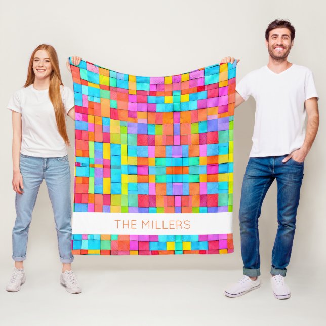 Colourful Abstract Art FAMILY NAME Modern Fun Fleece Blanket (In Situ)