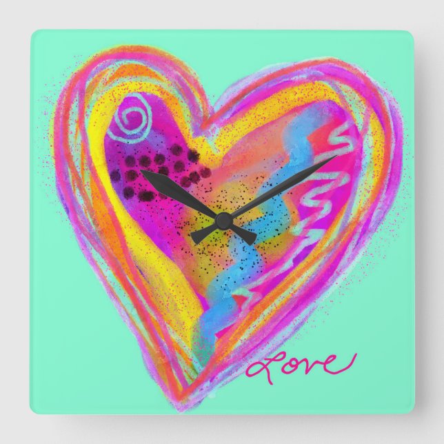 Colourful Abstract Art Heart  Square Wall Clock (Front)