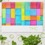 Colourful Abstract Art INITIALS Modern Decor Fun Tea Towel<br><div class="desc">Abstract Watercolor Art in bright oranges,  blues,  pinks,  yellows,  greens with custom INITIALS in lime green on white background. Easy to personalise text,  text colour. Great Kitchen Decor for ANY artist,  art lover,  bright colour theme,  colourful personality. Modern,  Colourful,  Fun. Mix and match entire Abstract Art Collection by TMCdesigns.</div>