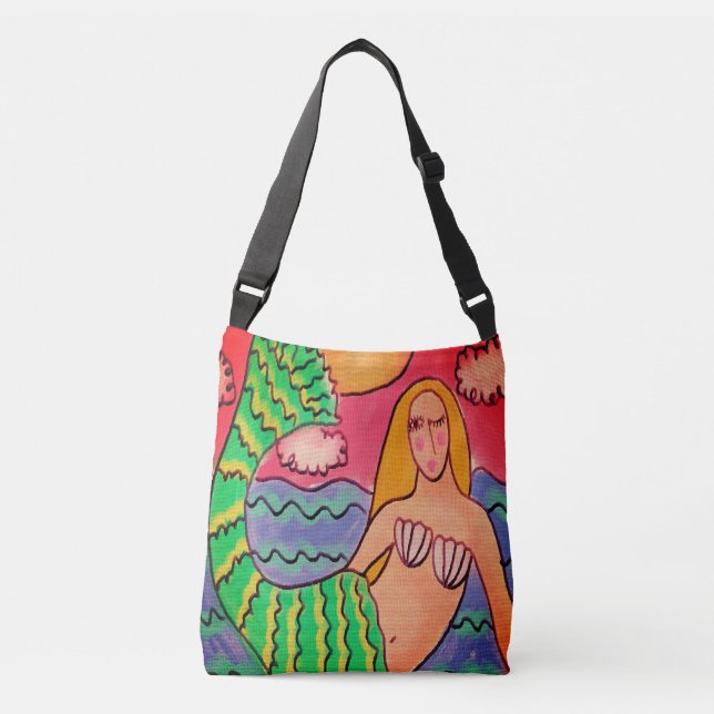 Colourful Abstract Art Mermaid Crossbody Bag (Front)