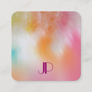 Colourful Abstract Art Modern Elegant Monogram Square Business Card