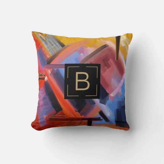 Colourful Abstract Art Modern Shapes Typography Cushion (Front)