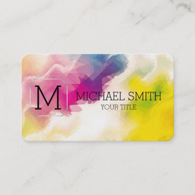 Colourful Abstract Art Monogram Business Card (Front)