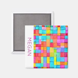 Colourful Abstract Art NAME Pink Modern  Magnet
