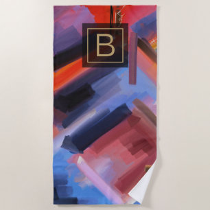 Colourful Abstract Art Painting and Typography Beach Towel