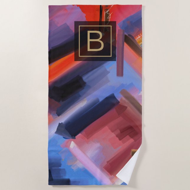 Colourful Abstract Art Painting and Typography Beach Towel (Front)
