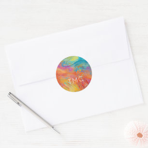 Colourful Abstract Art Painting Monogram INITIALS Classic Round Sticker