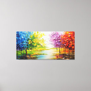 Colourful Abstract Art painting of trees and water Canvas Print