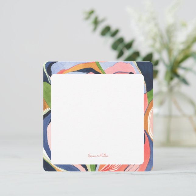 Colourful Abstract Art Personalised Flat Note Card (Standing Front)